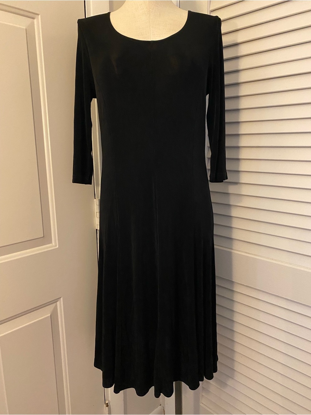 Vintage “Kiara” Black Long Sleeve A-Line Midi Dress- Size Medium